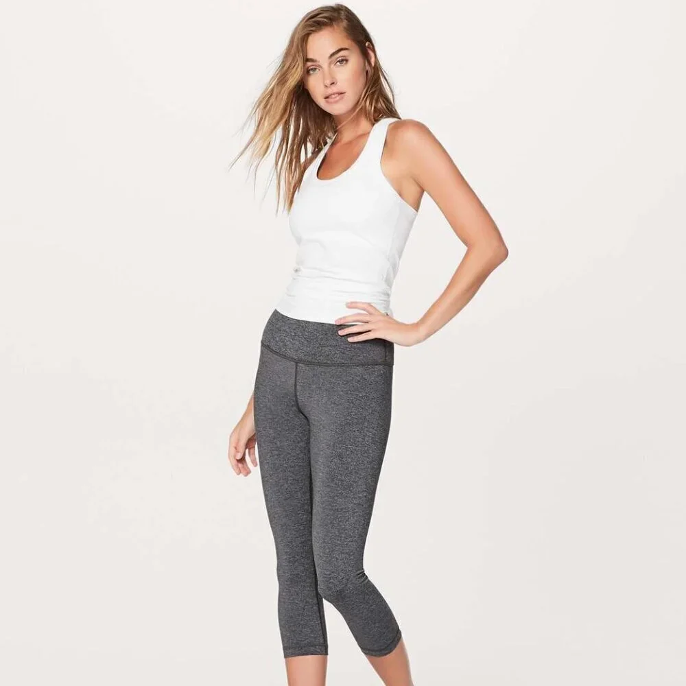 Lululemon Wunder Under Crop (Hi-Rise) *Luxtreme 21" Heathered Black- Size 10 - Picture 1 of 13